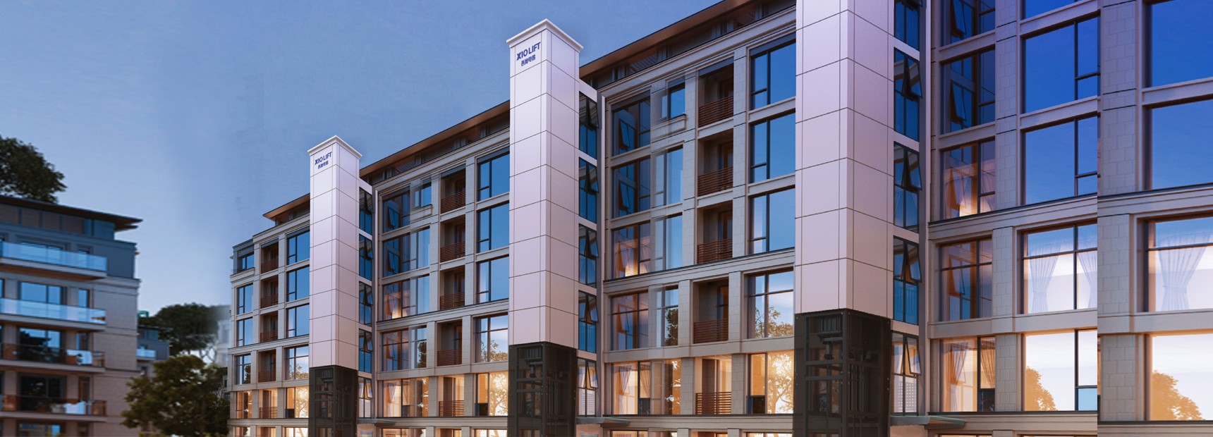 Residential building exterior for lift modernization